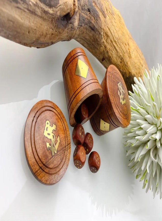 Timber Revival Co.® Solid Mango Wood Dice Cup with 5 Dice - Removable Lid - Handcrafted Box for Ludo, Yahtzee, Backgammon, RPG & Tabletop Games - 3x3 inches - Image 5
